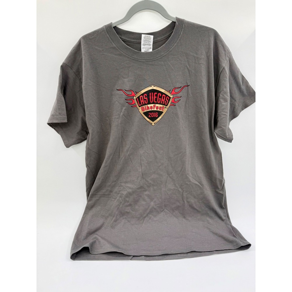 Gildan Las Vegas BikeFest 2016 Graphic T-Shirt Gray Mens Large Cotton Tee